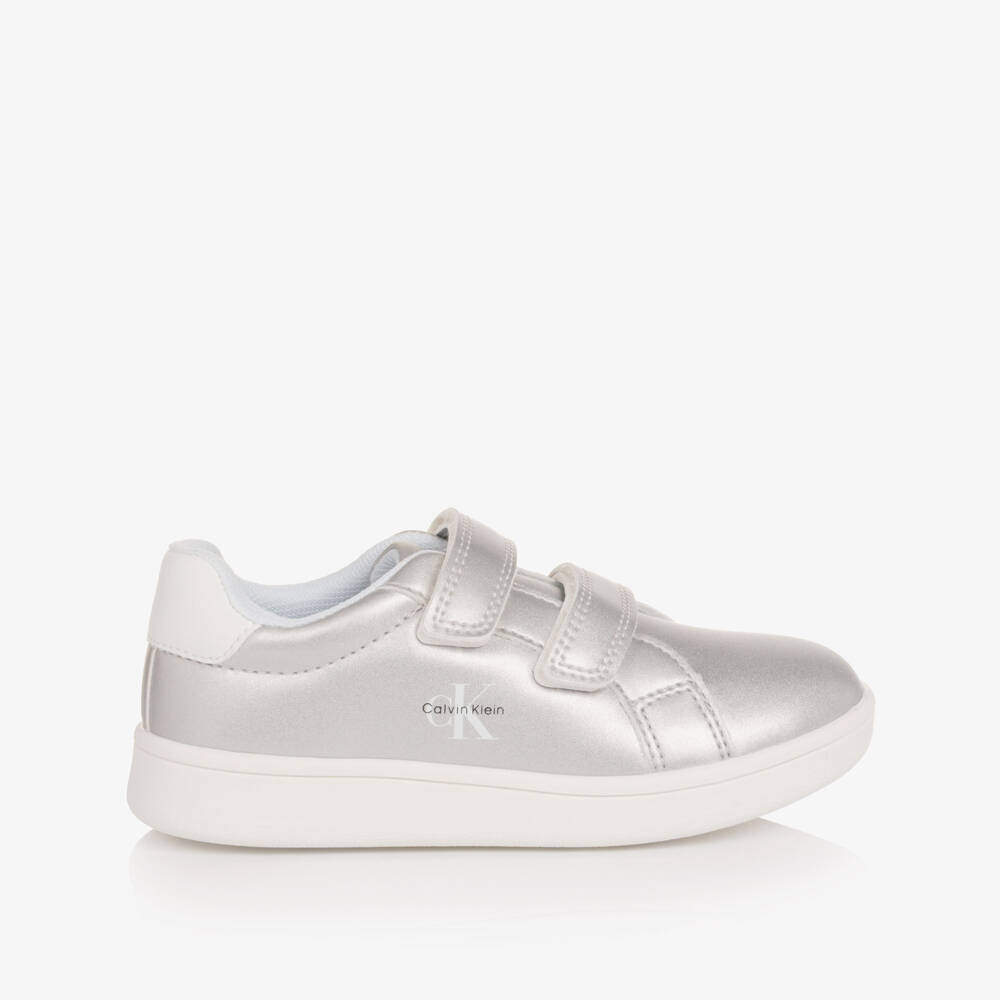 Calvin Klein-Girls Silver Faux Leather Velcro Trainers | Childrensalon Outlet