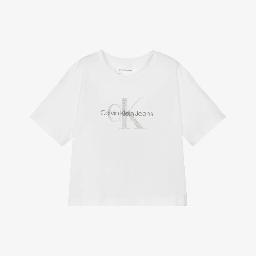 Calvin Klein-Футболка из хлопка с серебристым логотипом для девочек | Childrensalon Outlet