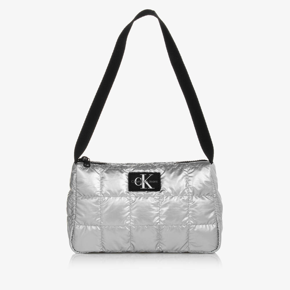 Calvin Klein - Серебристая стеганая сумка через плечо для девочек (23см) | Childrensalon