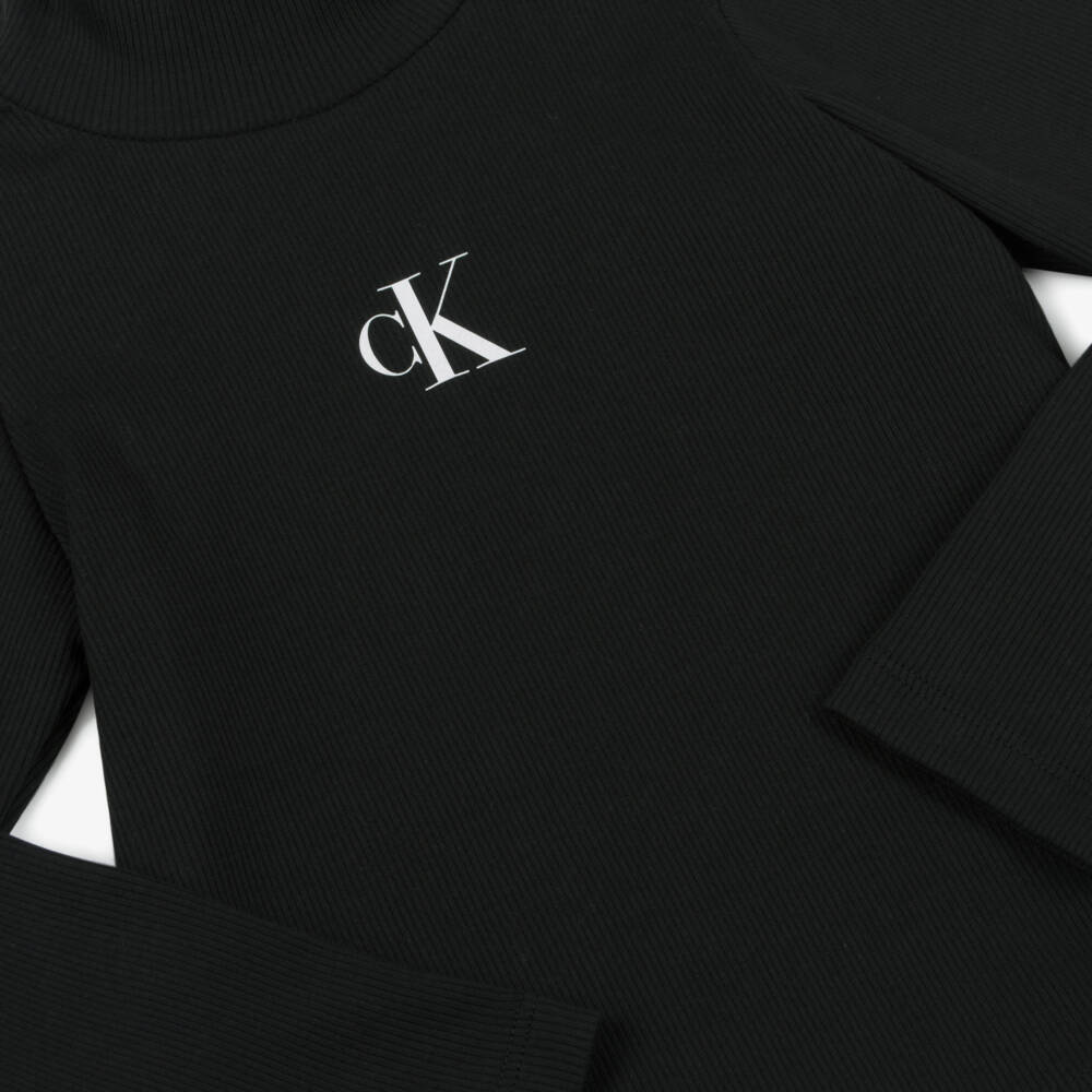 Calvin Klein-Girls Sleek Black Ribbed Turtleneck | Childrensalon Outlet