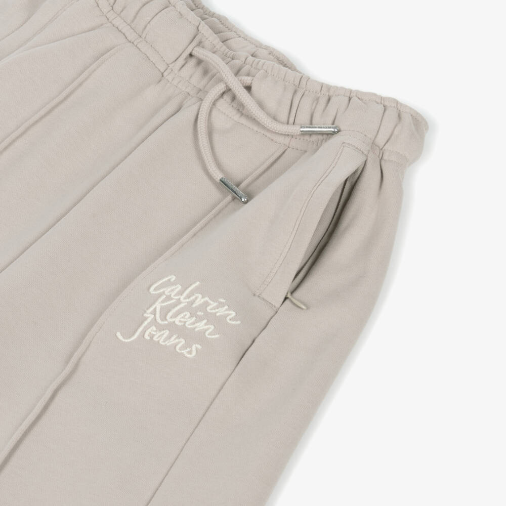 Calvin Klein-Girls Soft Beige Cotton Trousers | Childrensalon Outlet