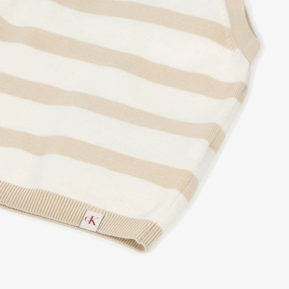 Calvin Klein-Girls Soft Beige Halterneck Knit Top | Childrensalon Outlet