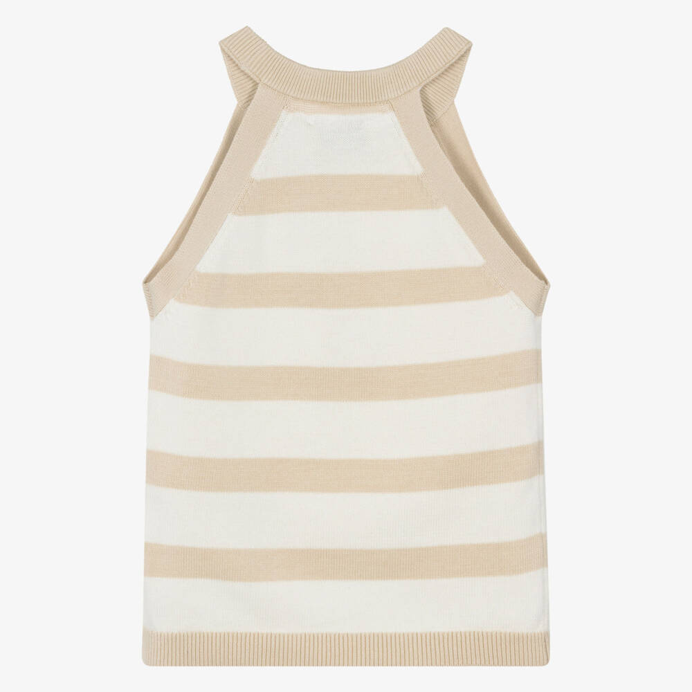 Calvin Klein-Girls Soft Beige Halterneck Knit Top | Childrensalon Outlet