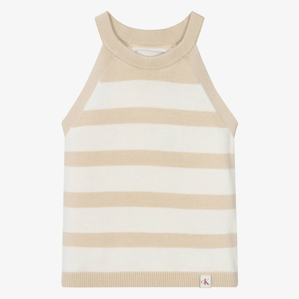 Calvin Klein-توب محبوك ناعم بلون البيج للبنات | Childrensalon Outlet