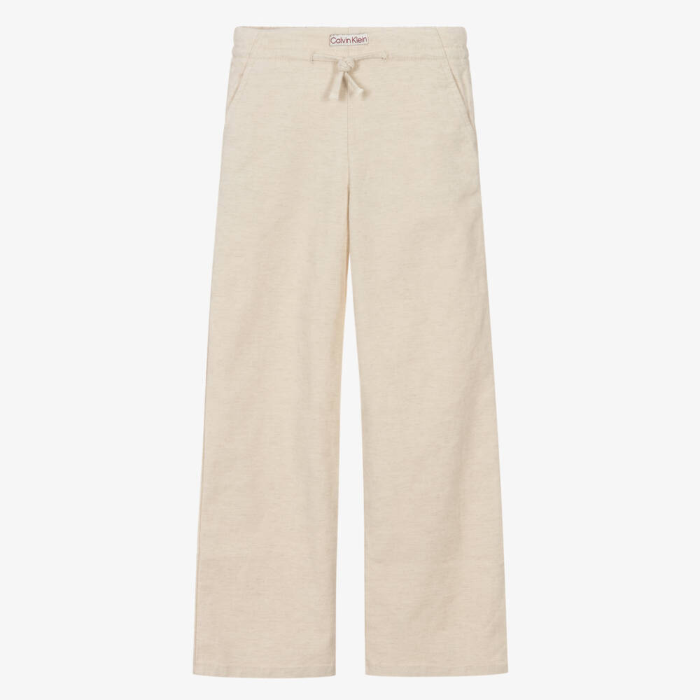 Calvin Klein-Мягкие бежевые брюки из льняной смеси для девочек | Childrensalon Outlet