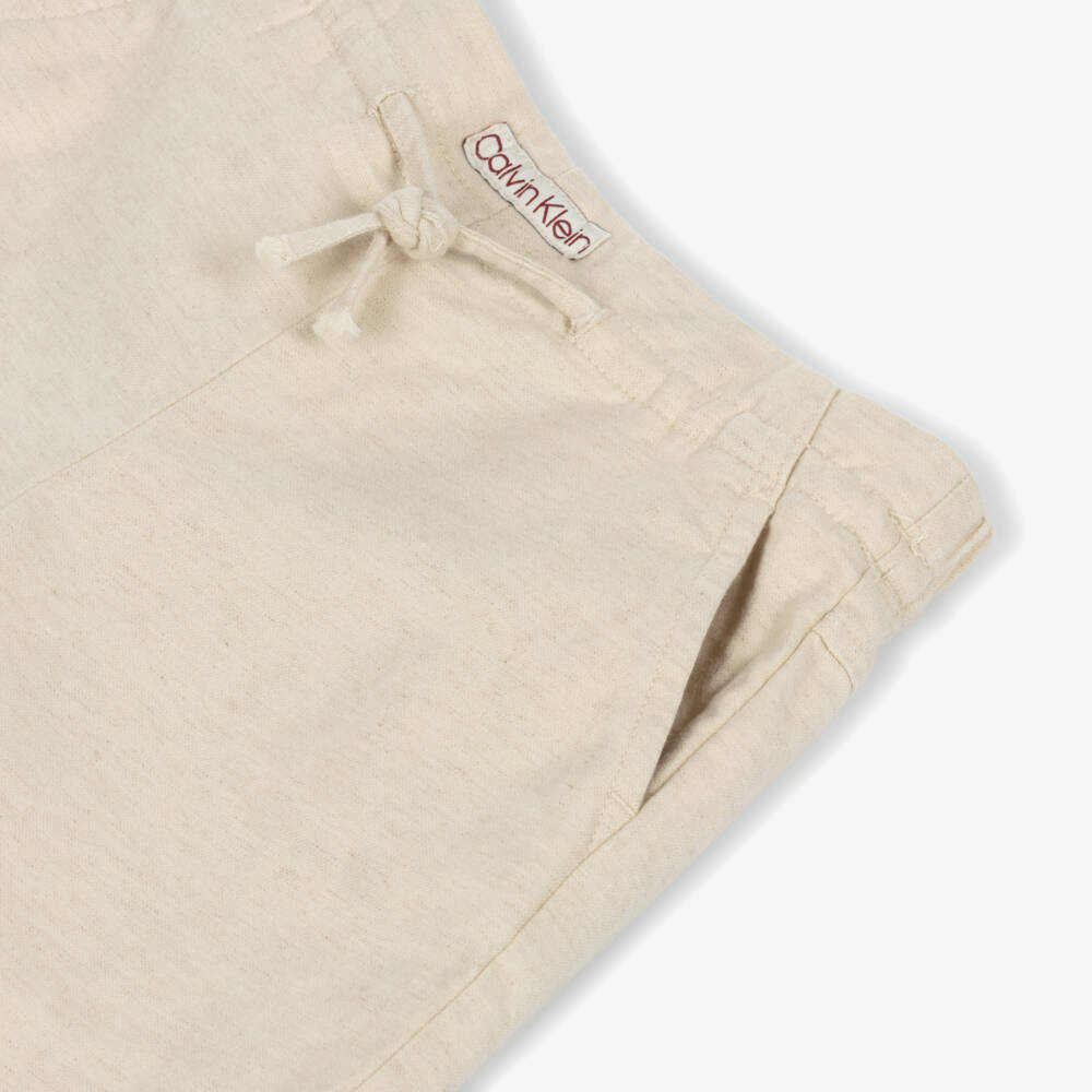 Calvin Klein-Мягкие бежевые брюки из льняной смеси для девочек | Childrensalon Outlet