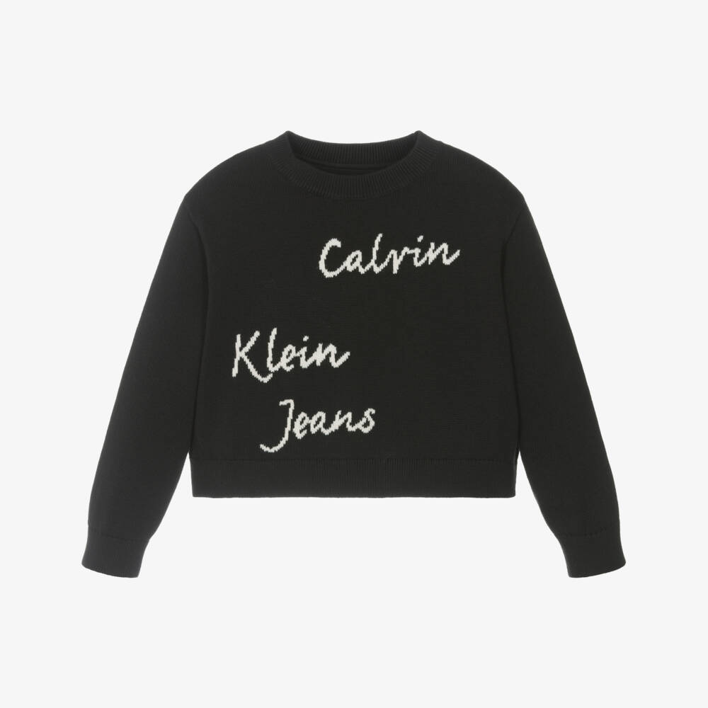 Calvin Klein-Girls Soft Black Scripted Knit Pullover | Childrensalon Outlet