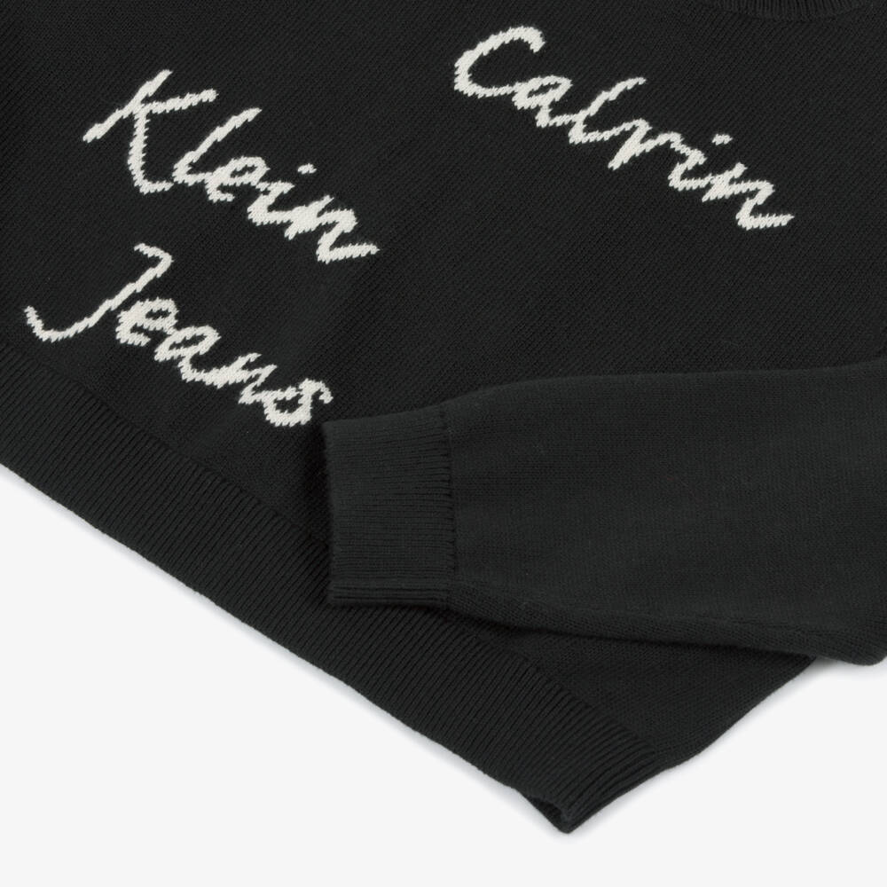 Calvin Klein-Girls Soft Black Scripted Knit Pullover | Childrensalon Outlet