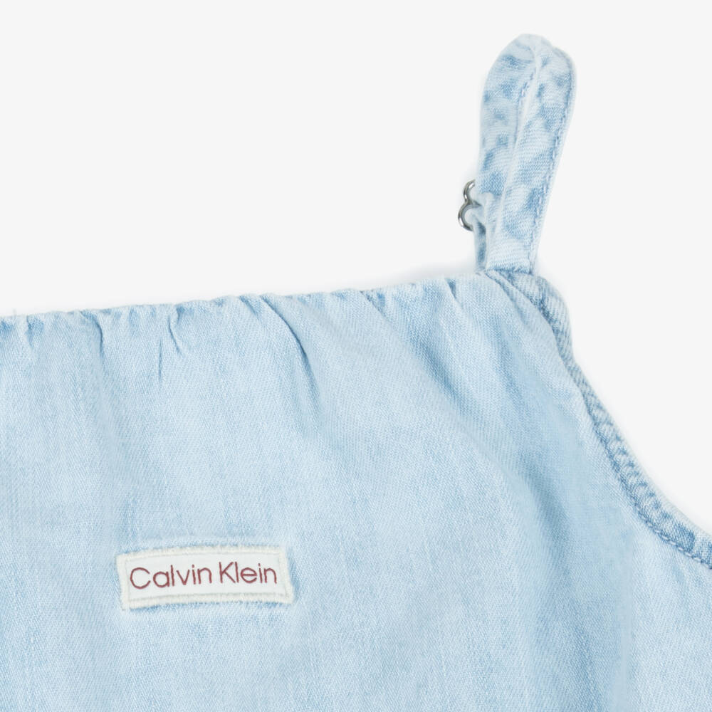 Calvin Klein-بلوزة دنيم زرقاء ناعمة للبنات | Childrensalon Outlet