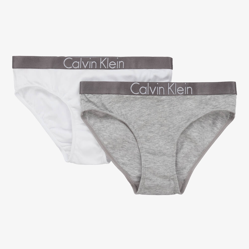 Calvin Klein-Girls Soft Grey & White Undies Duo | Childrensalon Outlet