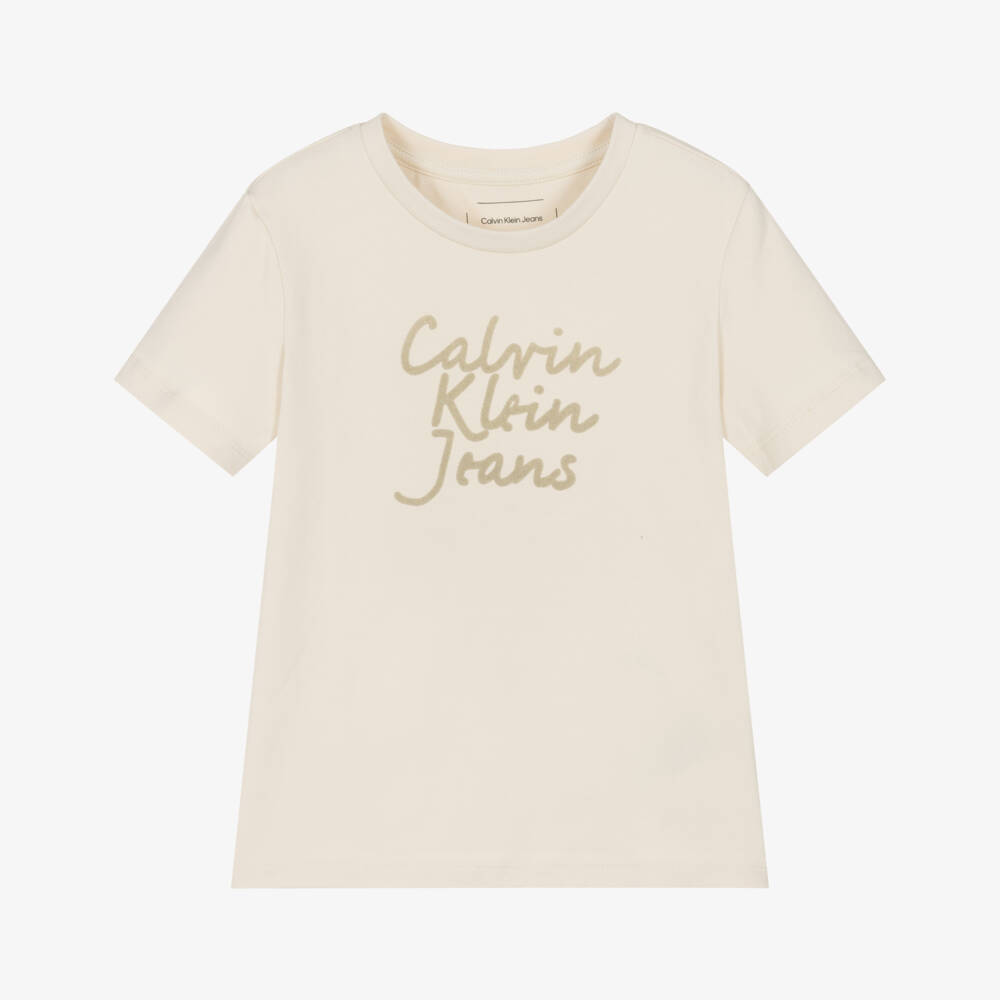 Calvin Klein-Girls Soft Ivory Cotton Top | Childrensalon Outlet