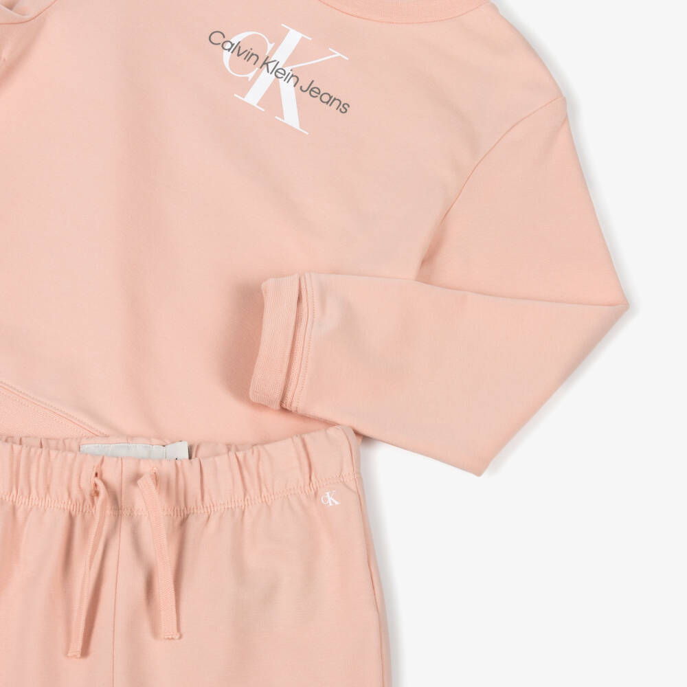 Calvin Klein-بدلة رياضية قطنية ناعمة باللون الوردي للبنات | Childrensalon Outlet