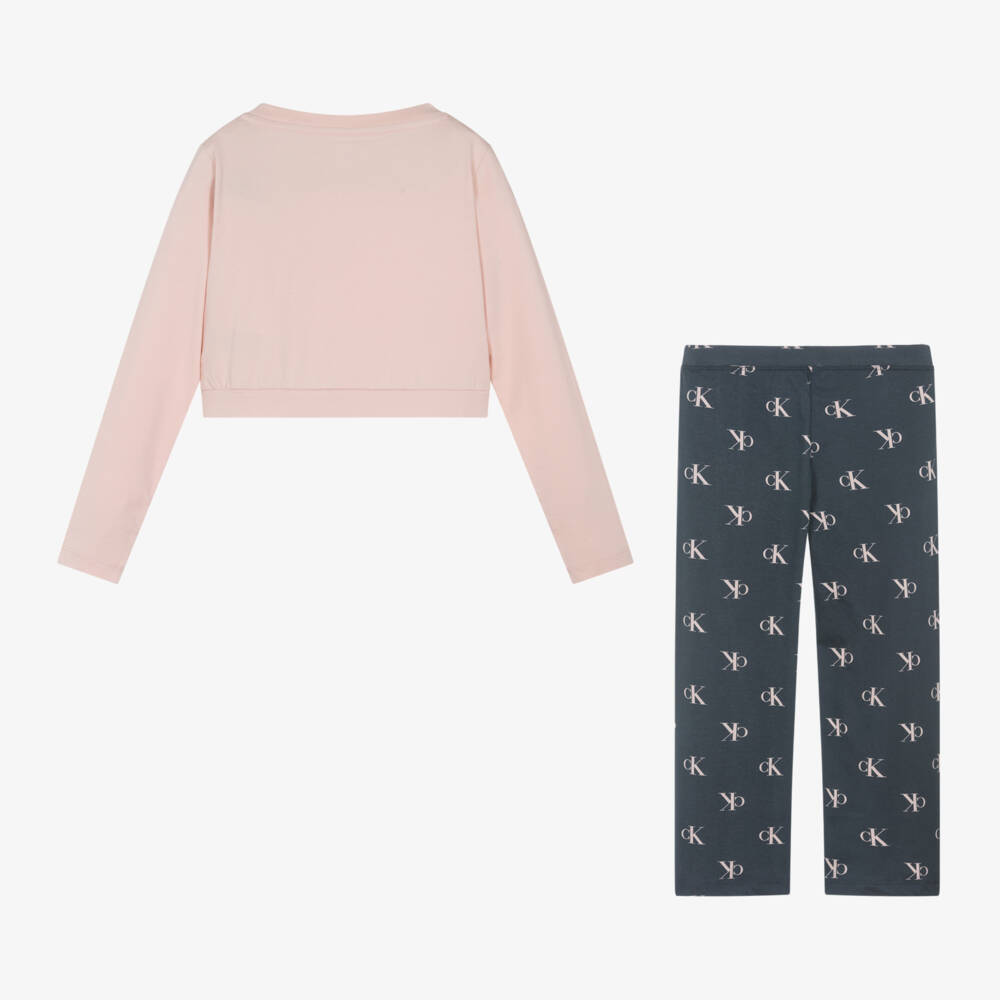 Calvin Klein-Girls Soft Pink Grey Pyjamas | Childrensalon Outlet