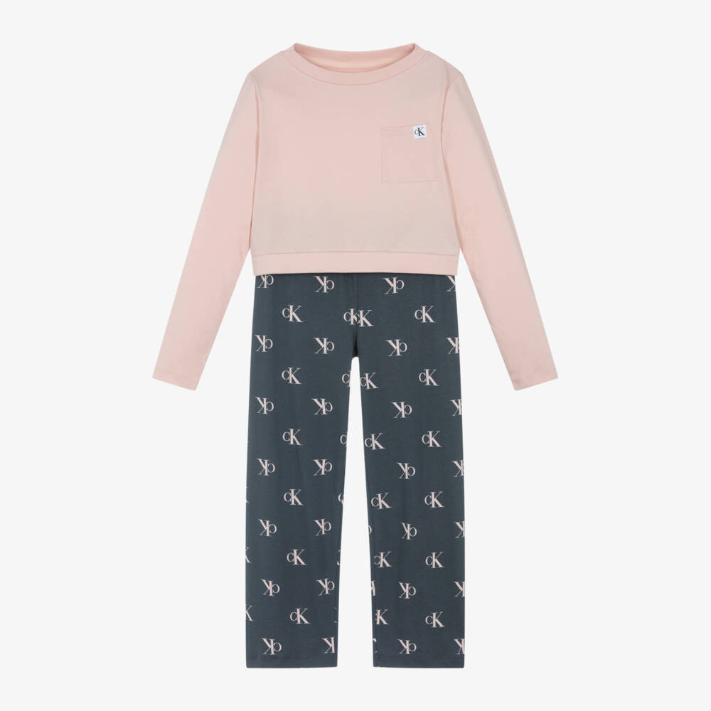 Calvin Klein-بيجاما قطن لون زهري و رمادي للبنات | Childrensalon Outlet