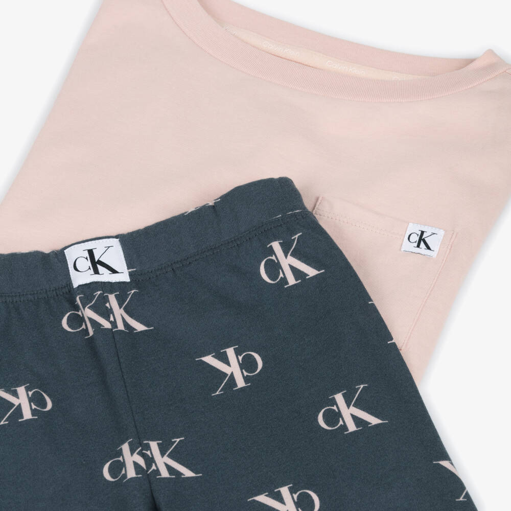 Calvin Klein-Girls Soft Pink Grey Pyjamas | Childrensalon Outlet