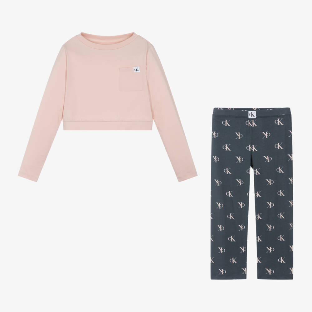 Calvin Klein-Girls Soft Pink Grey Pyjamas | Childrensalon Outlet