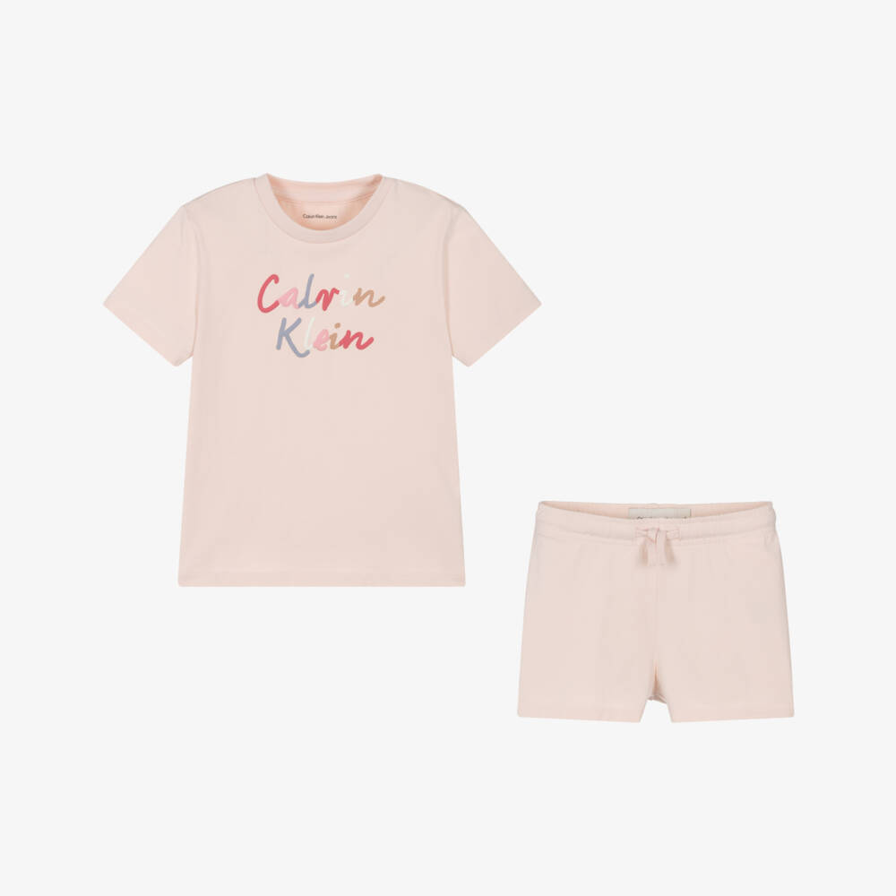 Calvin Klein-Girls Soft Pink Logo Cotton Ensemble | Childrensalon Outlet