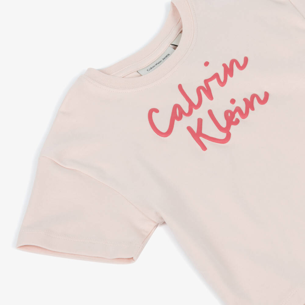 Calvin Klein-Girls Soft Pink Logo Tee | Childrensalon Outlet