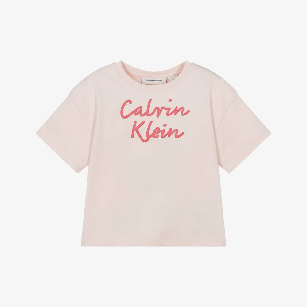 Calvin Klein-Girls Soft Pink Logo Tee | Childrensalon Outlet