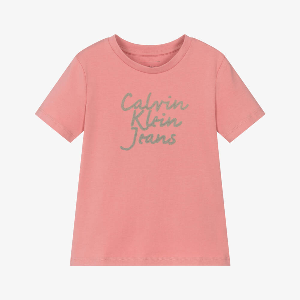 Calvin Klein-تيشيرت قطني ناعم بلون الورد للبنات | Childrensalon Outlet