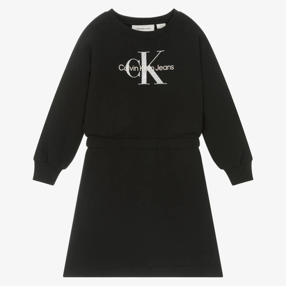 Calvin Klein-فستان أسود لامع للبنات | Childrensalon Outlet