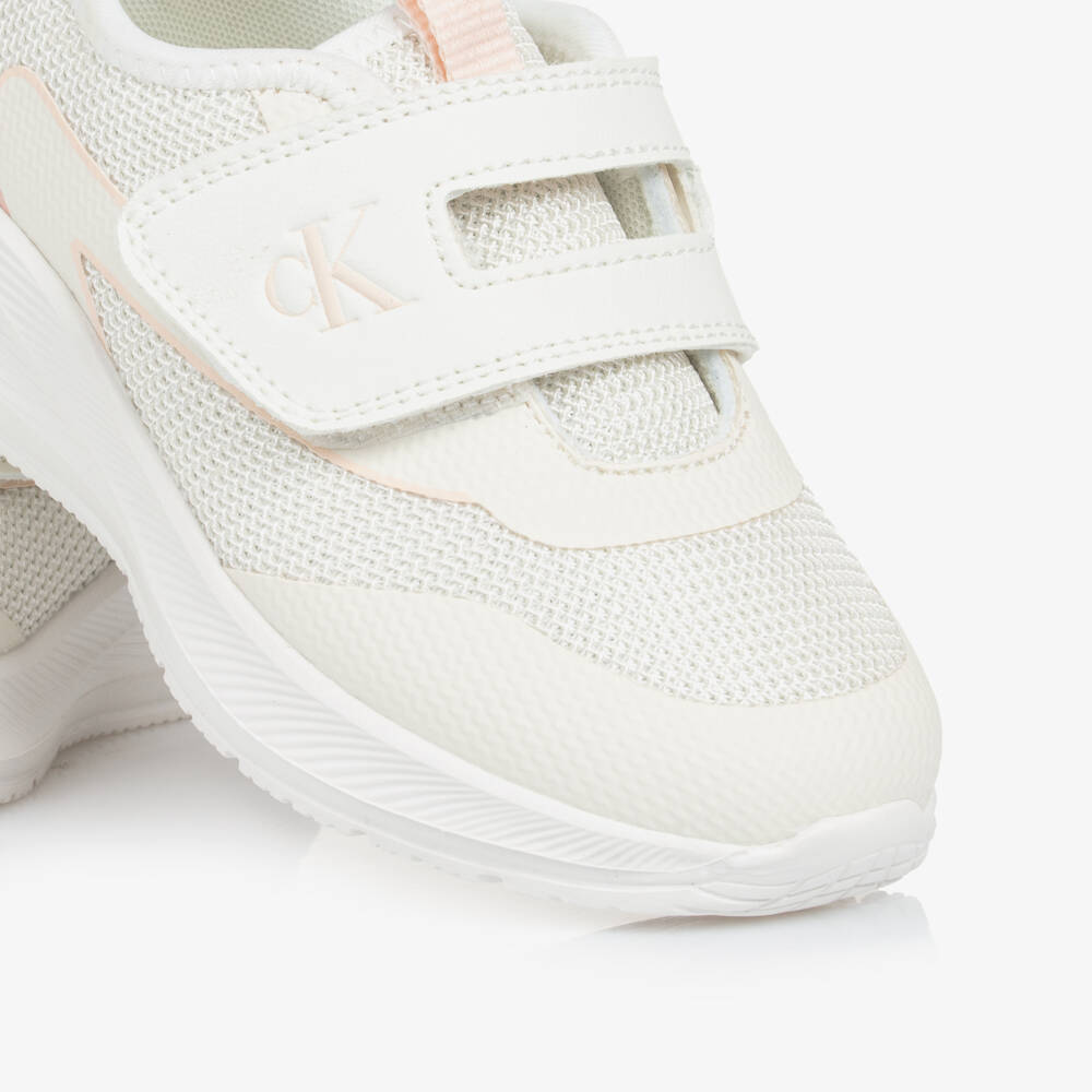 Calvin Klein-Girls Sparkling Mesh White Sneakers | Childrensalon Outlet