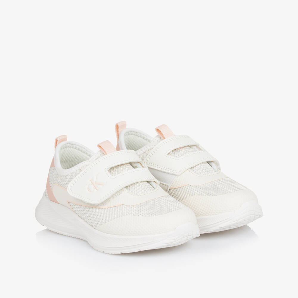 Calvin Klein-Girls Sparkling Mesh White Sneakers | Childrensalon Outlet