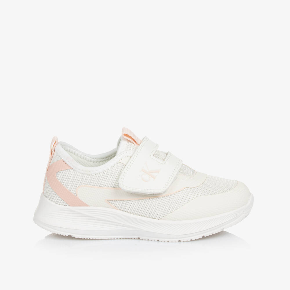 Calvin Klein-Girls Sparkling Mesh White Sneakers | Childrensalon Outlet