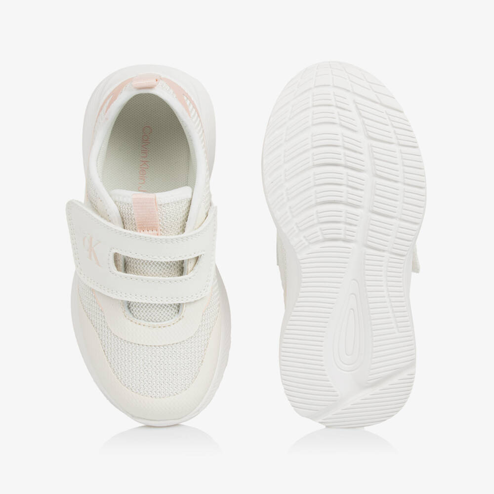 Calvin Klein-Girls Sparkling Mesh White Sneakers | Childrensalon Outlet