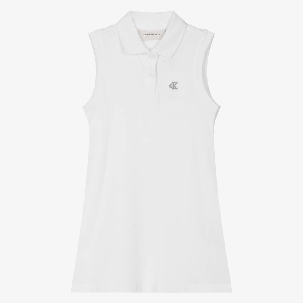 Calvin Klein-فستان بولو رياضي أبيض للبنات | Childrensalon Outlet