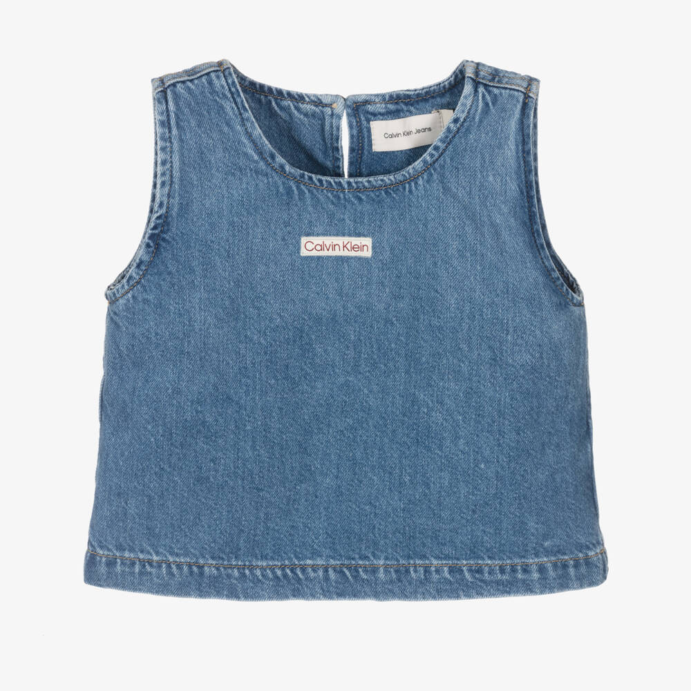 Calvin Klein-Стильная синяя хлопковая майка для девочек | Childrensalon Outlet