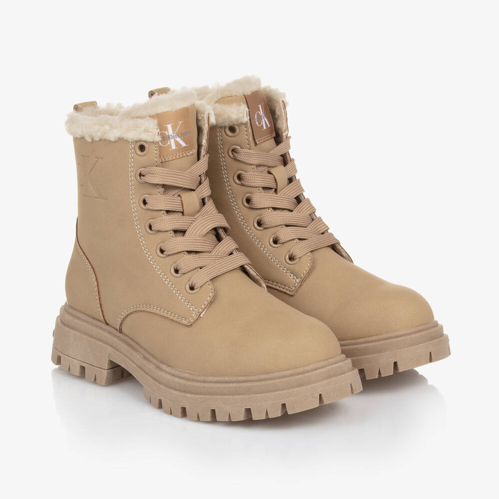 Calvin Klein-Girls Taupe Faux Leather Ankle Boots | Childrensalon Outlet