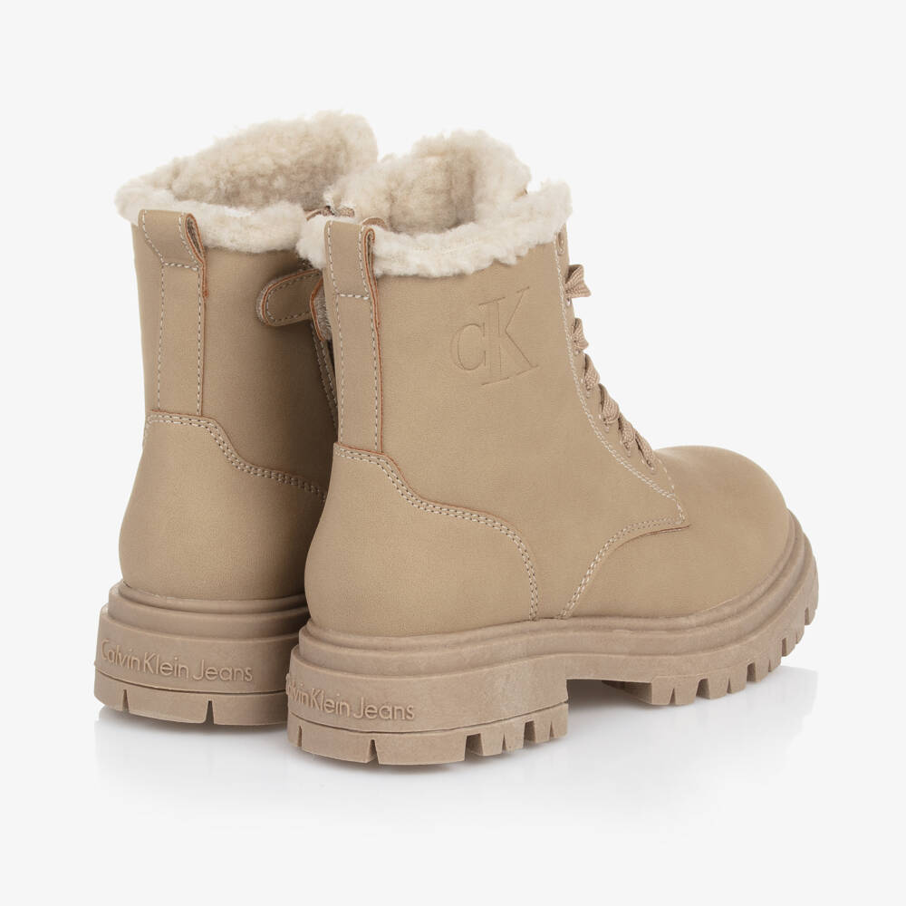 Calvin Klein-Girls Taupe Faux Leather Ankle Boots | Childrensalon Outlet