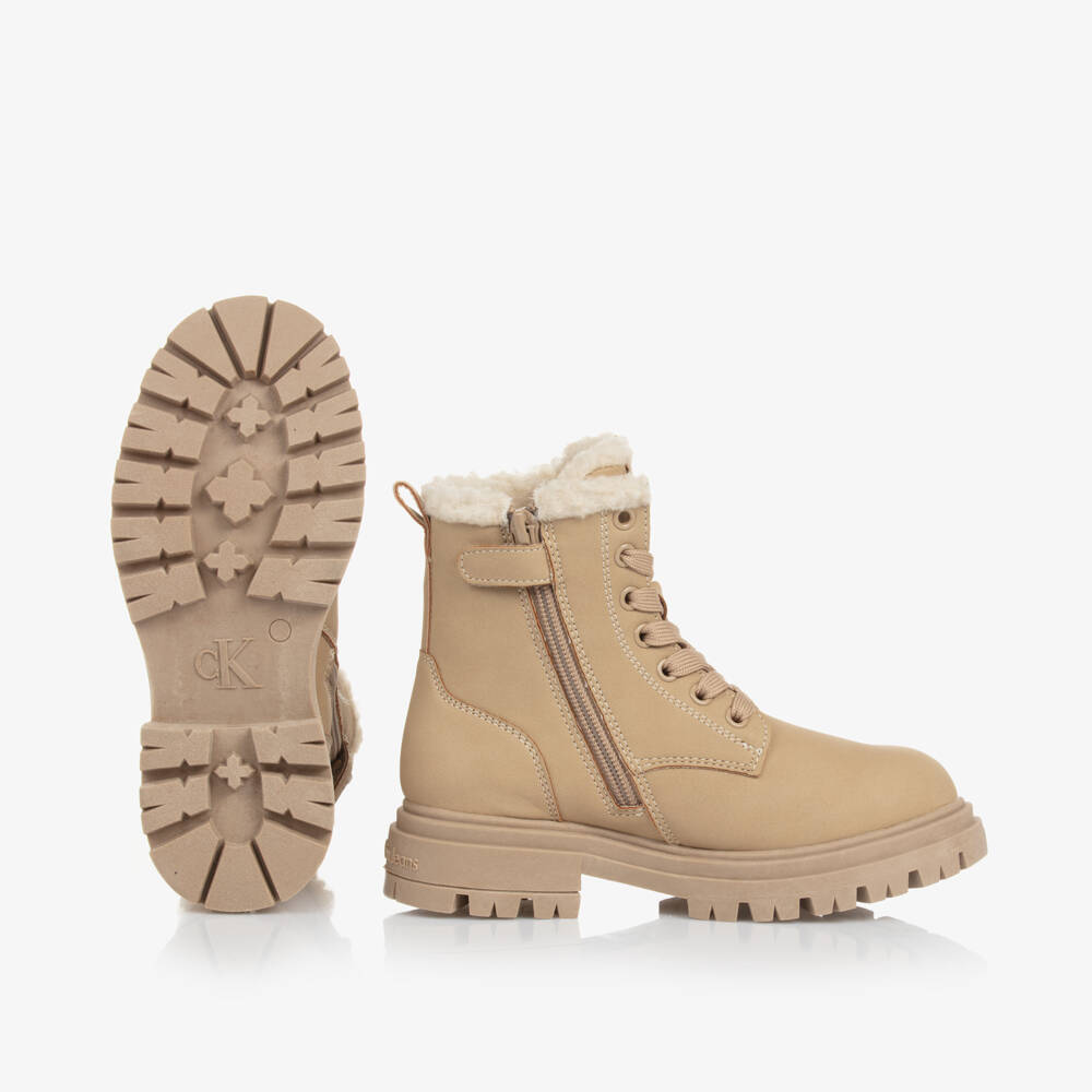 Calvin Klein-Girls Taupe Faux Leather Ankle Boots | Childrensalon Outlet