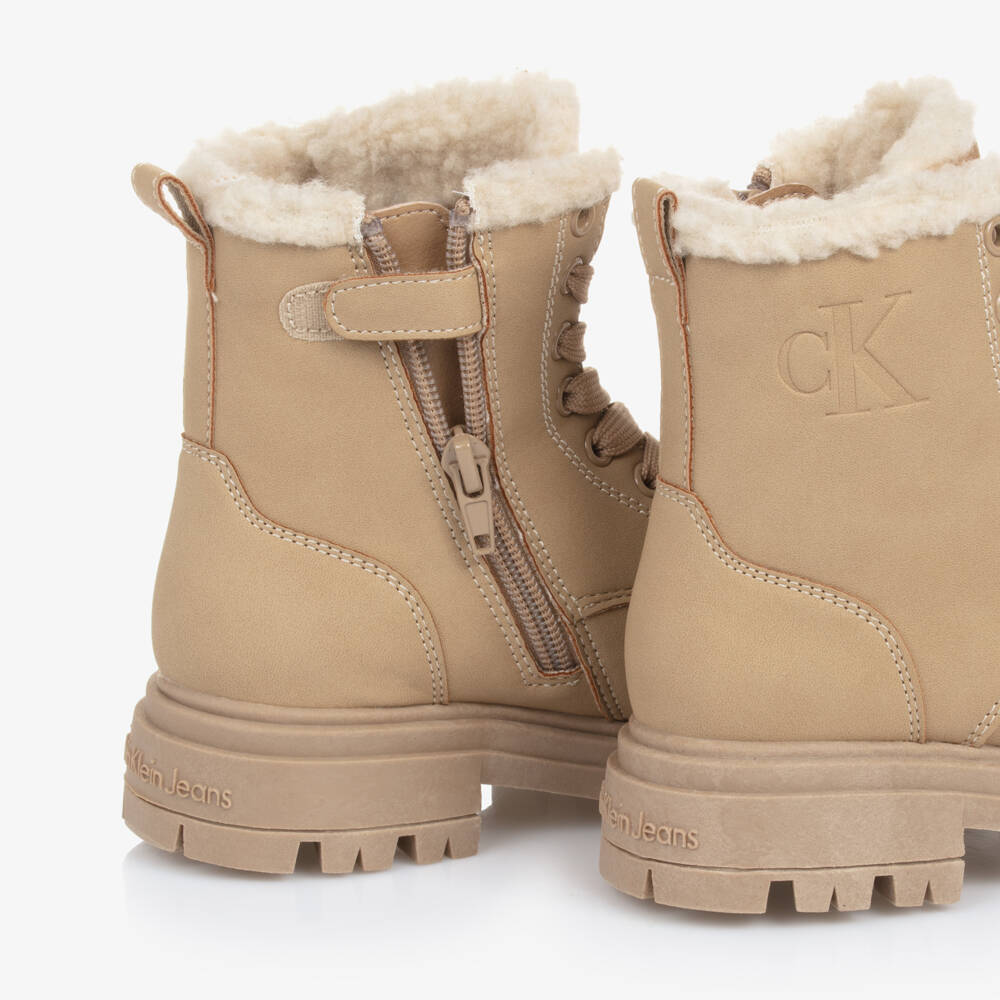Calvin Klein-Girls Taupe Faux Leather Ankle Boots | Childrensalon Outlet