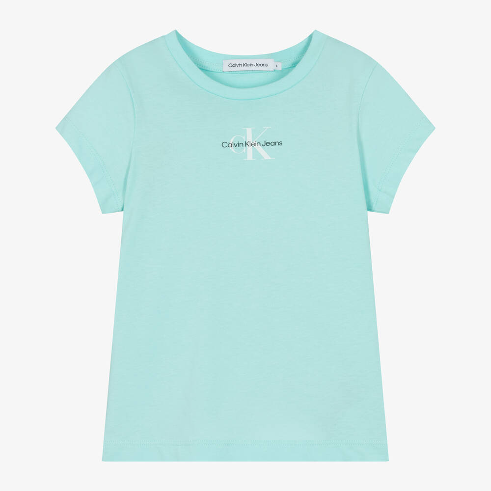 Calvin Klein-تيشيرت قطن جيرسي لون أزرق تركواز فاتح للبنات | Childrensalon Outlet