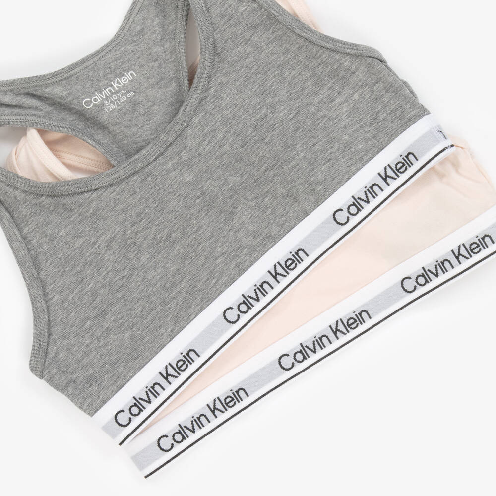 Calvin Klein-Girls Twin Pack: Pink & Grey Cotton Tops | Childrensalon Outlet