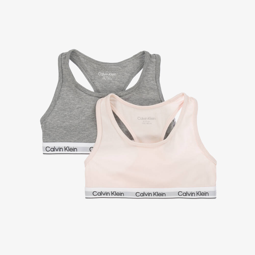 Calvin Klein-Girls Twin Pack: Pink & Grey Cotton Tops | Childrensalon Outlet