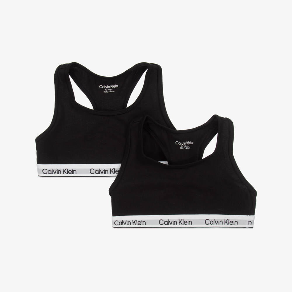 Calvin Klein-Girls Twin Set Black Cotton Tops | Childrensalon Outlet