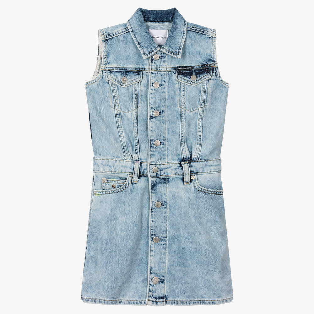 Calvin Klein Jeans - Girls Washed Blue Denim Dress | Childrensalon