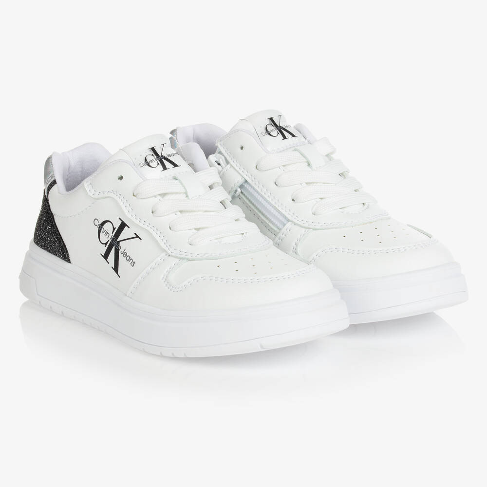 Calvin Klein Jeans - Baskets blanches et noir pailleté | Childrensalon