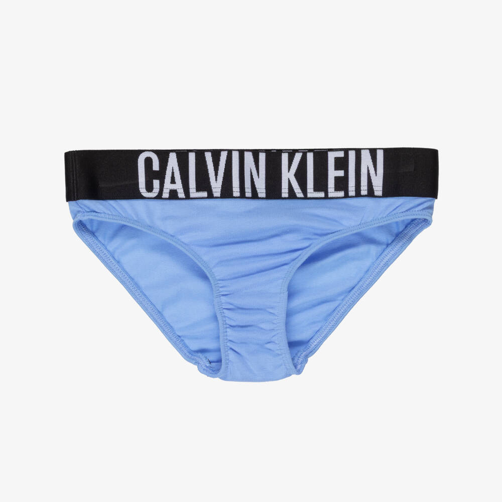 Calvin Klein-Girls White & Blue Cotton Knickers (3 Pack) | Childrensalon Outlet
