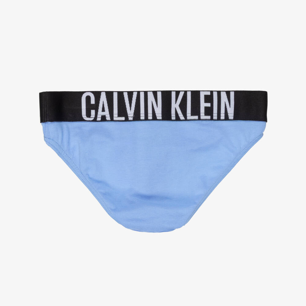 Calvin Klein-Girls White & Blue Cotton Knickers (3 Pack) | Childrensalon Outlet