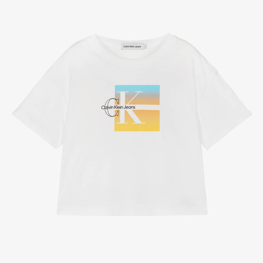 Calvin Klein - Weißes CK T-Shirt mit Farbverlauf | Childrensalon