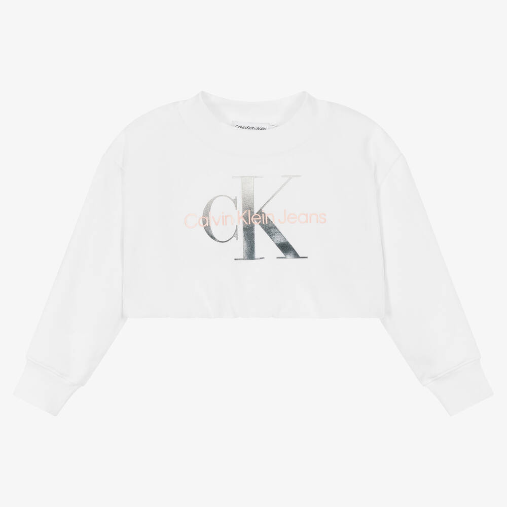 Calvin Klein Jeans - Girls White CK Logo Sweatshirt | Childrensalon