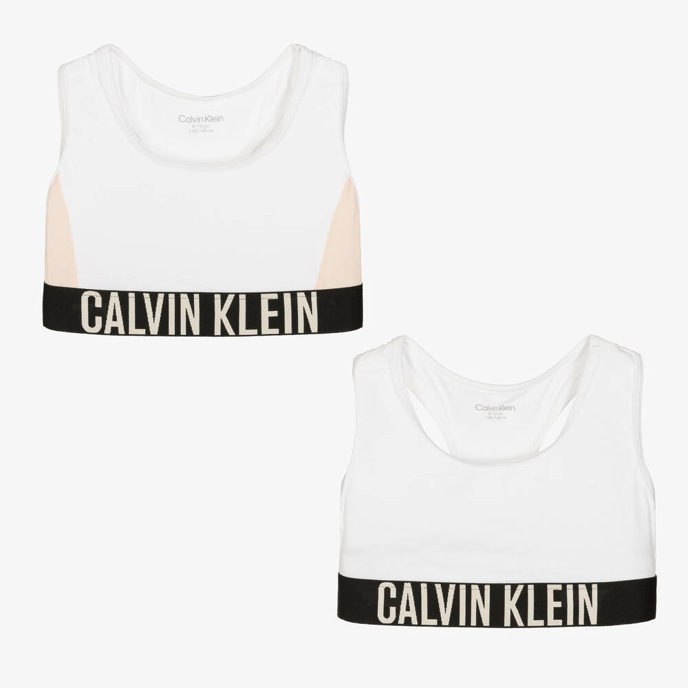 Calvin Klein - Girls White Cotton Bra Tops (2 Pack) | Childrensalon