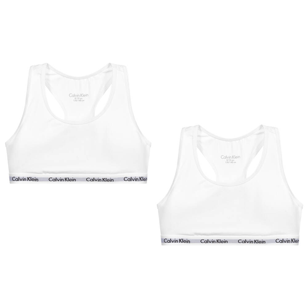 Calvin Klein - Girls White Cotton Bralettes (2 Pack)