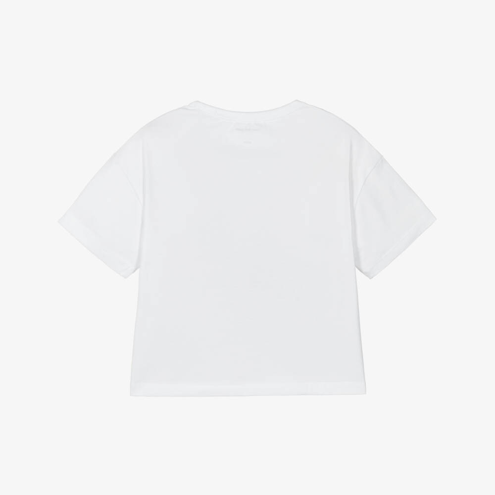 Calvin Klein-Girls White Cotton Logo Tee | Childrensalon Outlet