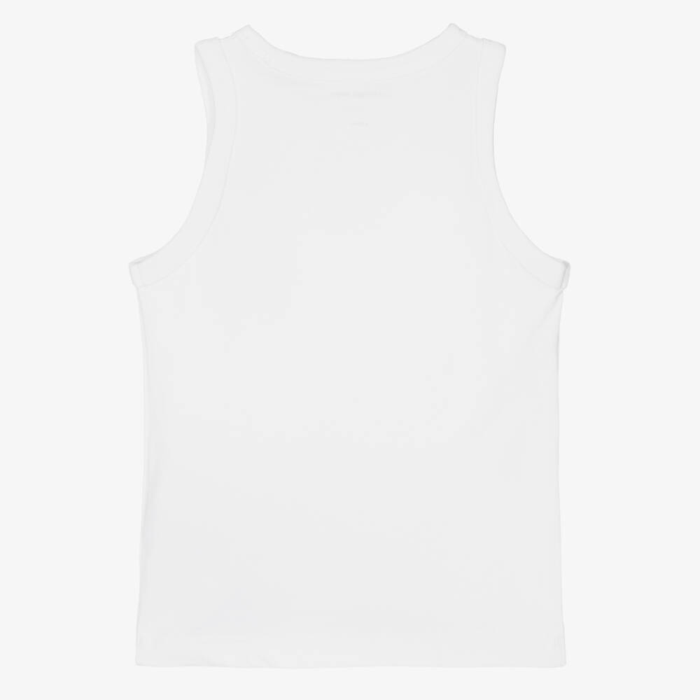 Calvin Klein-Girls White Cotton Monogram Logo Tank Top | Childrensalon Outlet