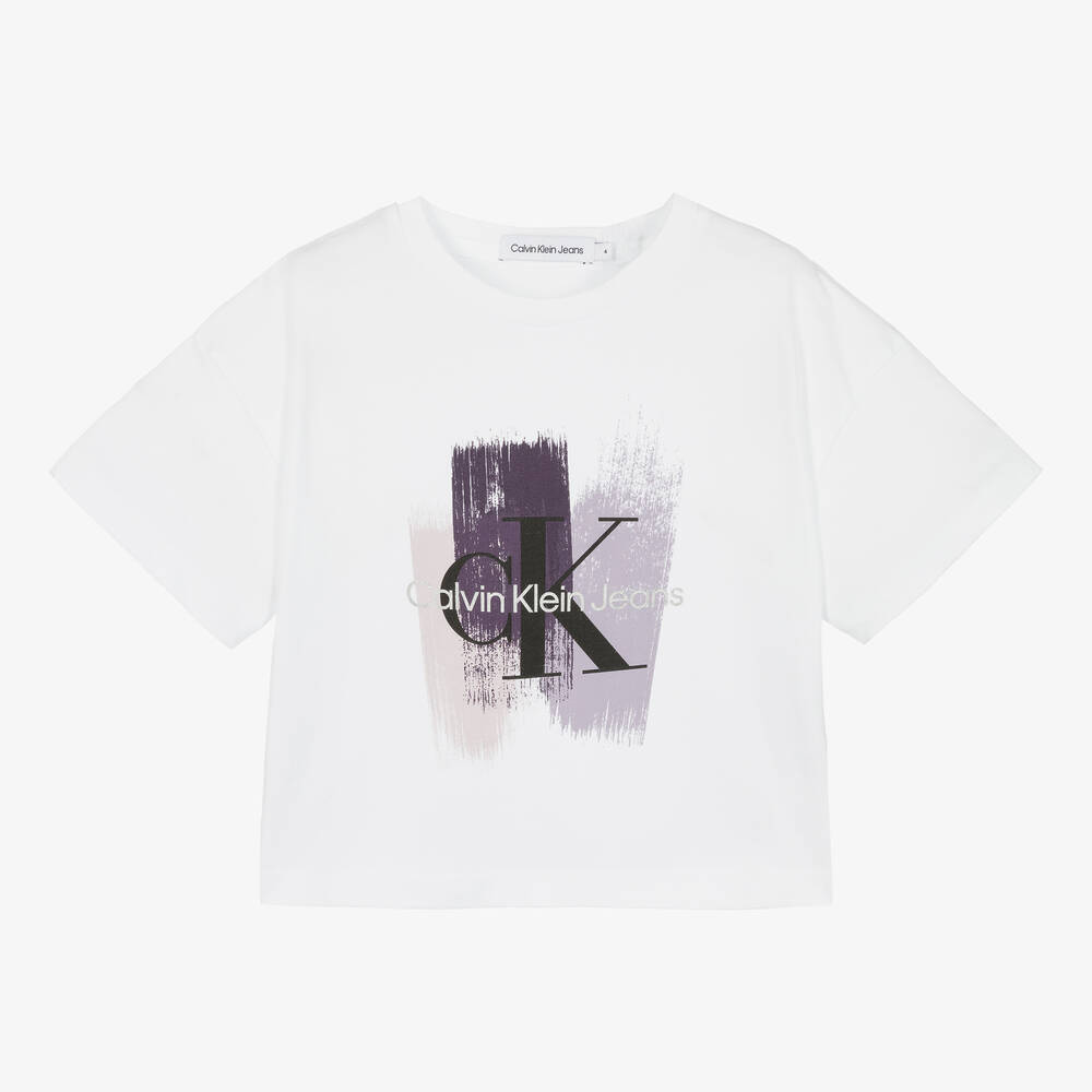 Calvin Klein - Weißes Baumwoll-T-Shirt für Mädchen | Childrensalon